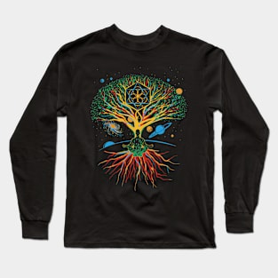 Sacred Geometry Meditation Tree Design Long Sleeve T-Shirt